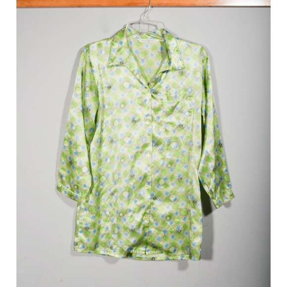 Victoria's Secret Other - Vintage Y2K Victoria Secret Silky Green Button Up Long Sleeve Night Shirt Sz S